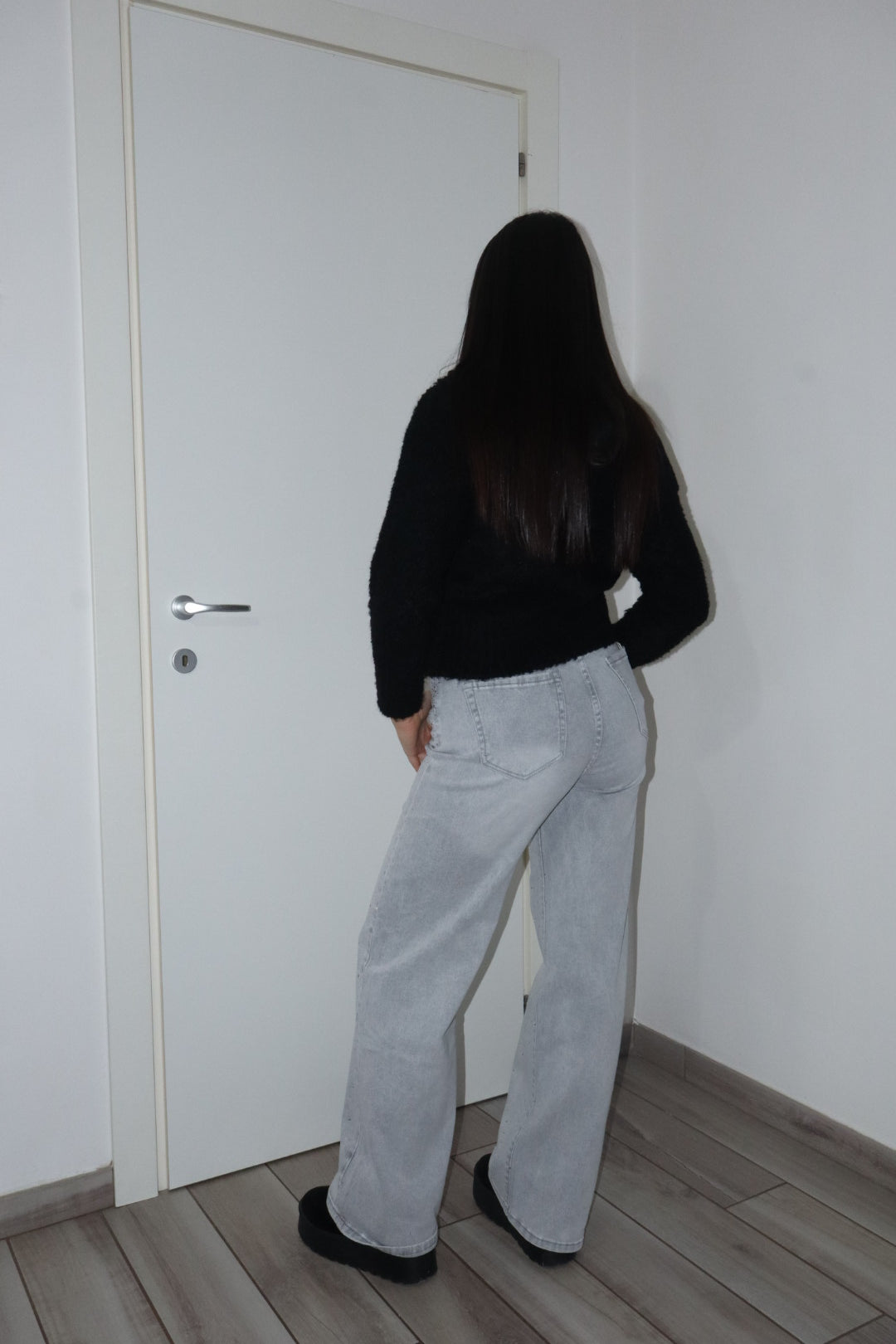 Jeans wide grigio brillantinato