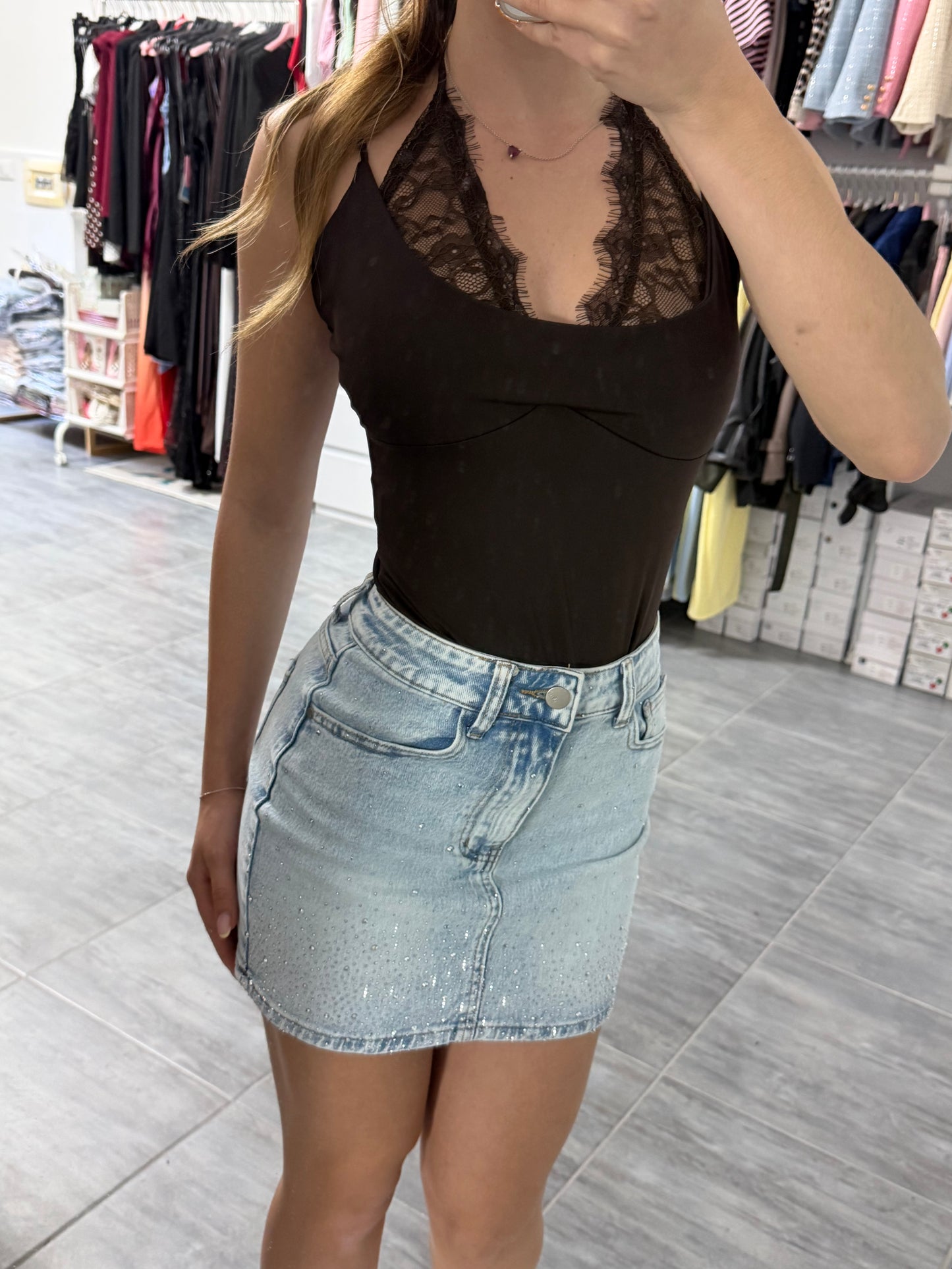 Mini Gonna denim con strass “milú”