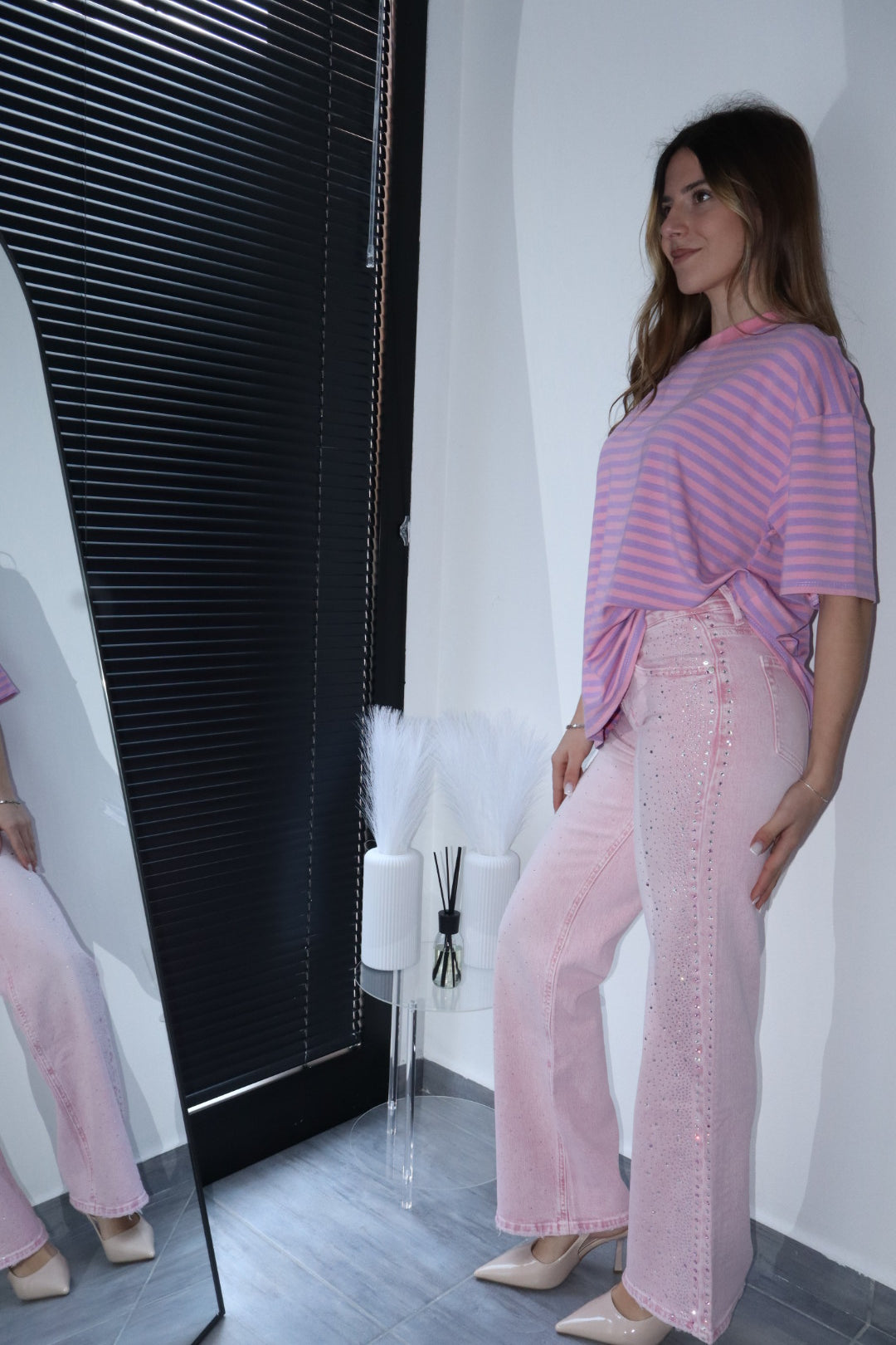 Jeans sfumati rosa con brillantini