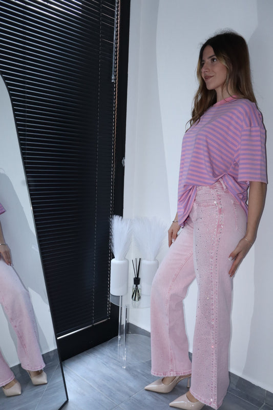 Jeans sfumati rosa con brillantini