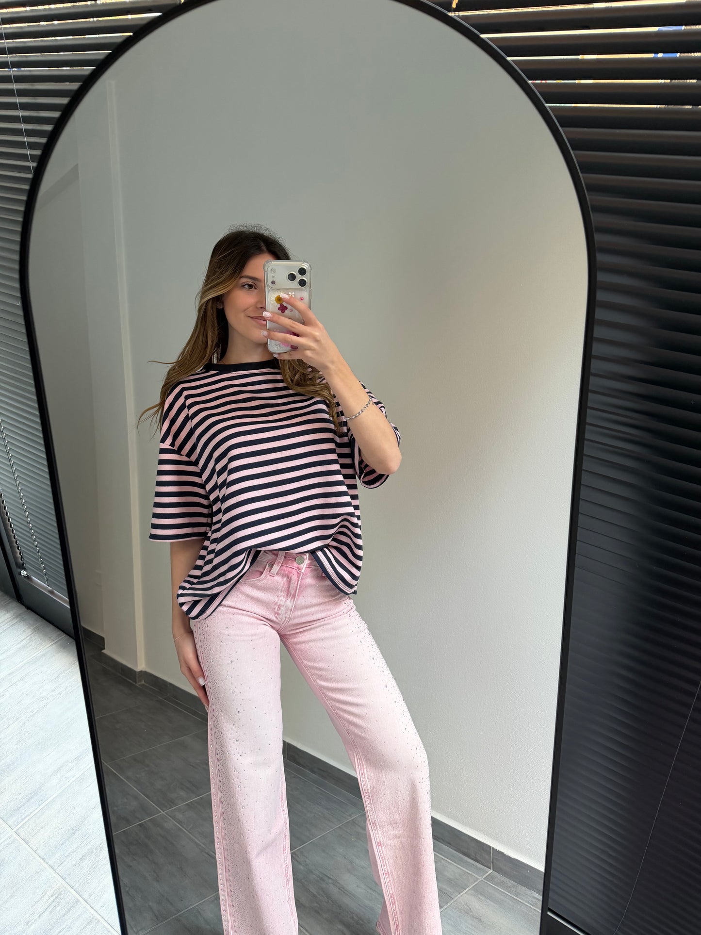 Jeans sfumati rosa con brillantini