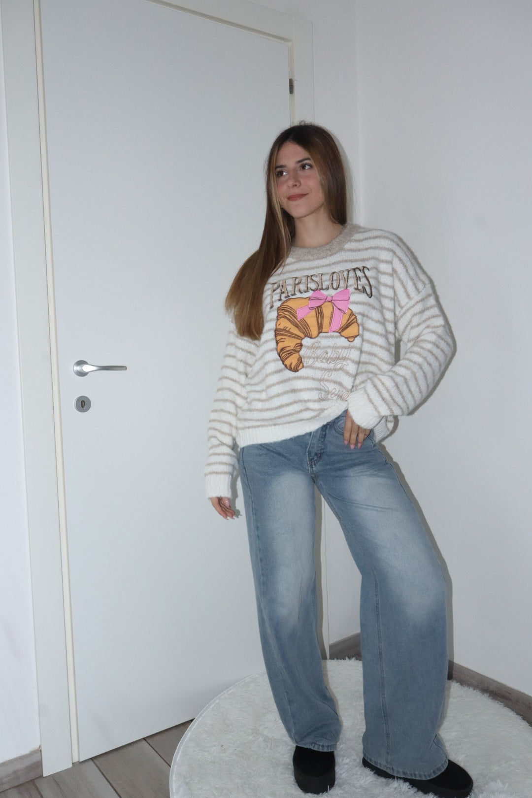 Pull croissant paris rosa,azzurro,giallo,beige