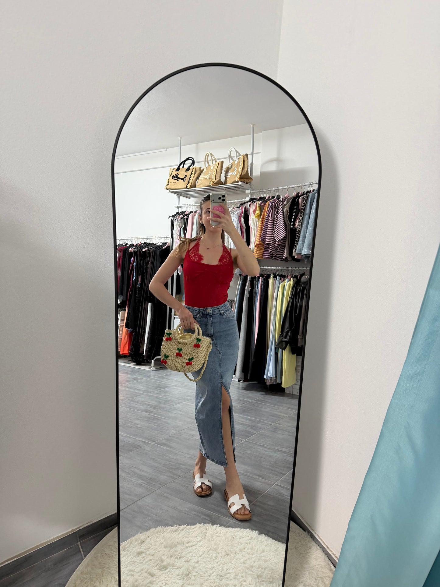 Gonna longuette denim con spacco centrale