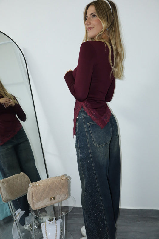 Jeans baggy con banda brillantinata