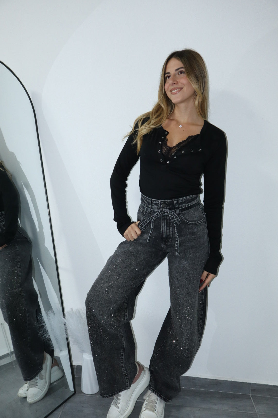 Jeans ballon con cinturino