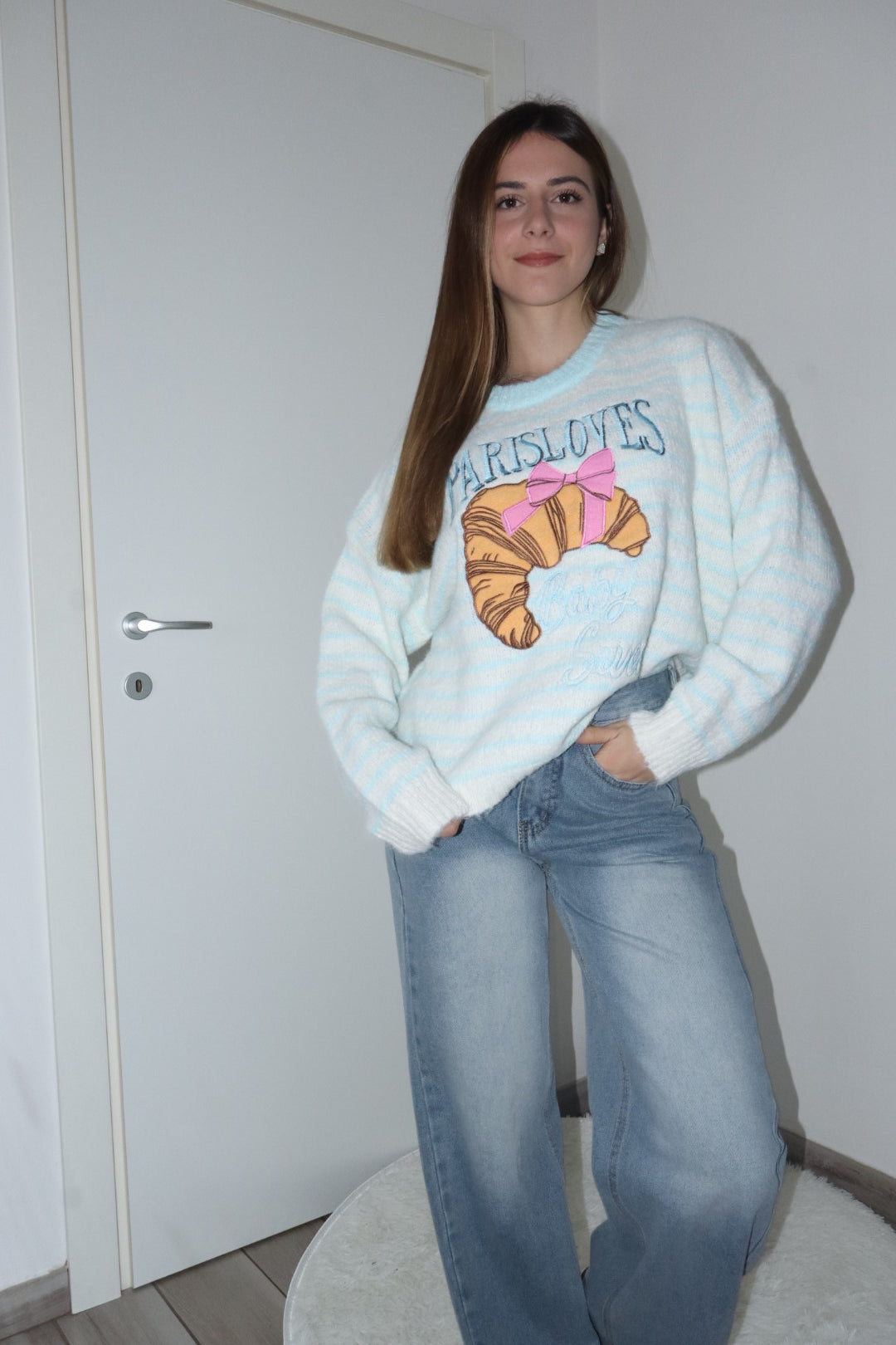 Pull croissant paris rosa,azzurro,giallo,beige
