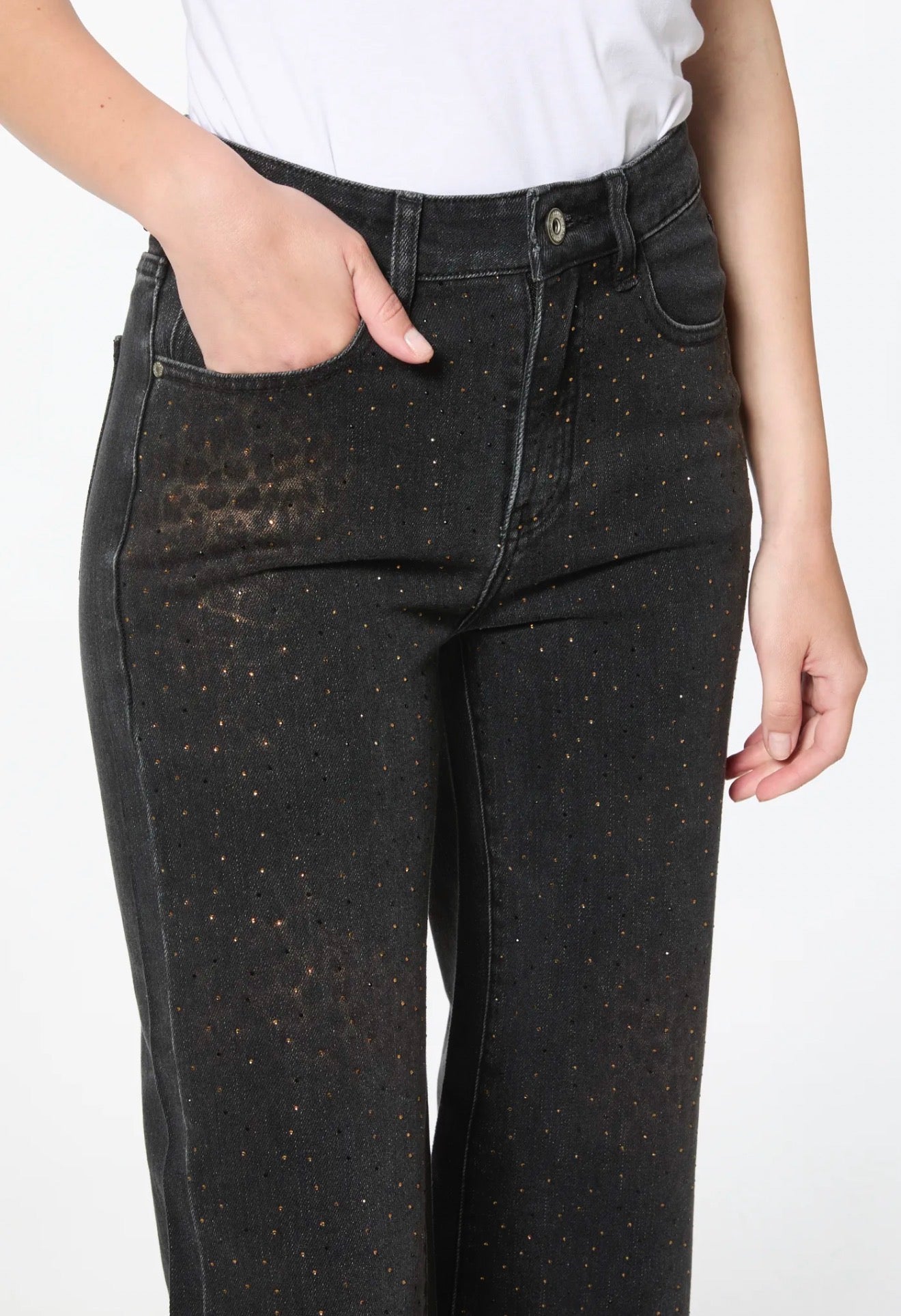 Jeans wide leg leopardato glitter (veste una tg.piu grande)
