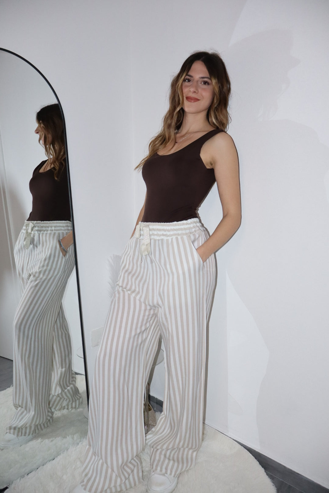 Pantalone effetto lino a righe (vari colori)
