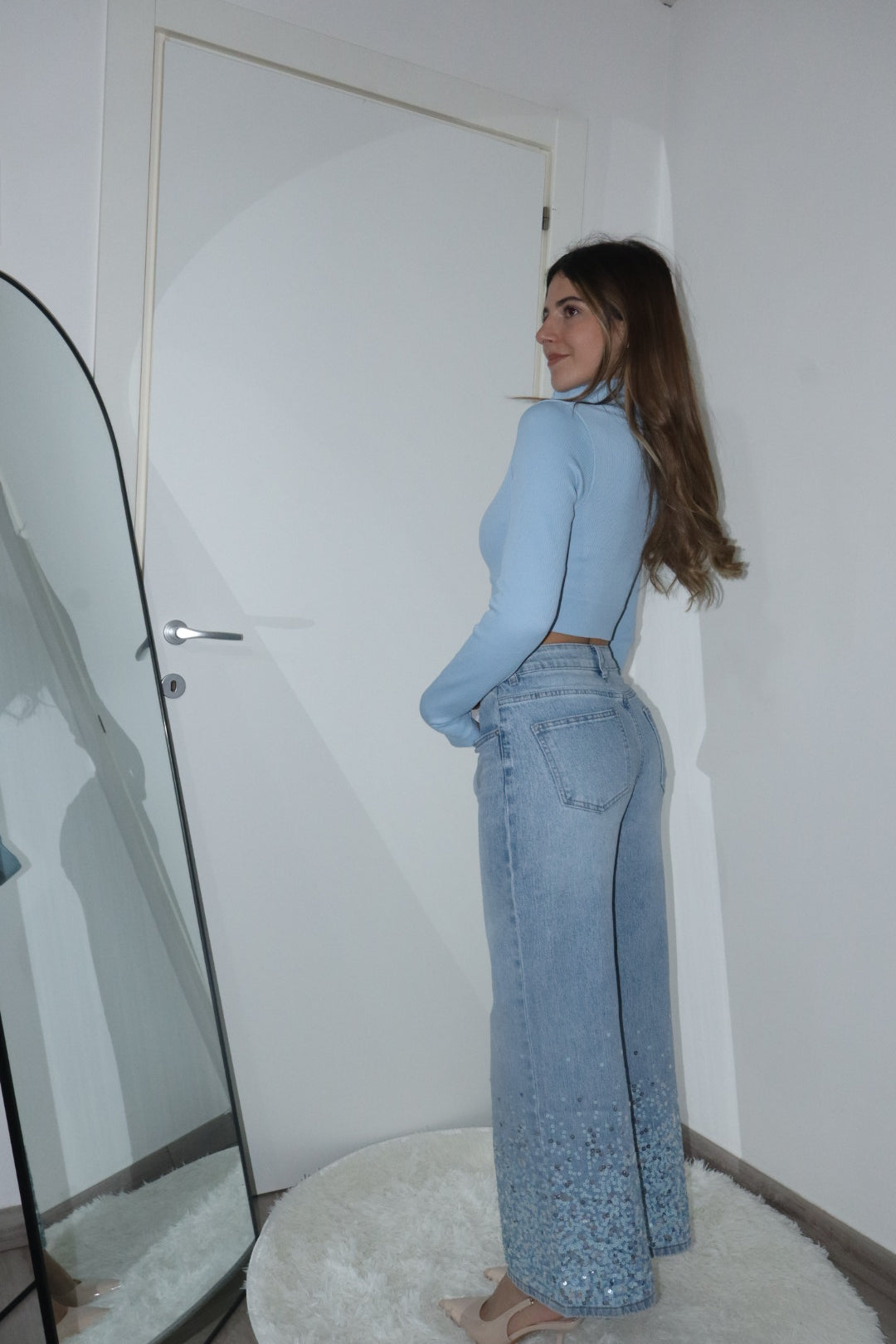 Jeans sparkle azzurro wide leg