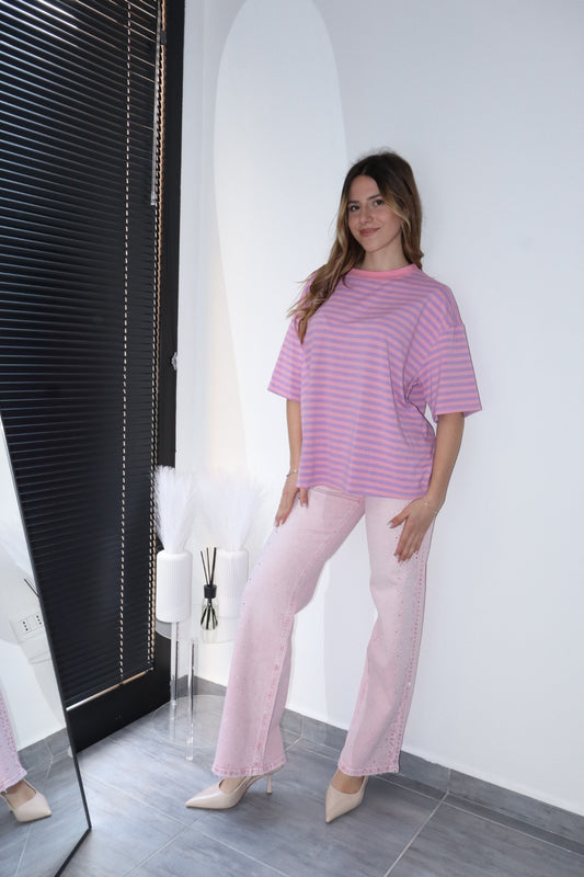 T-shirt maniche corte con righe colorate(vari colori)