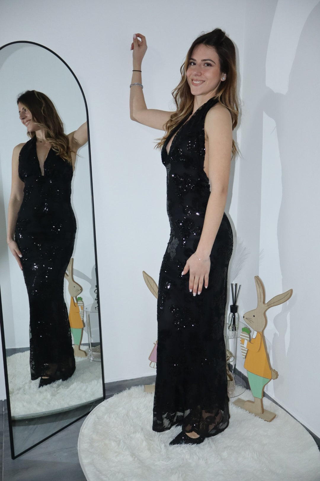 Maxi dress galà nero paillettes