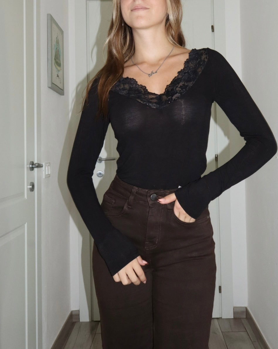 Maglia velata grace con merletto pizzo