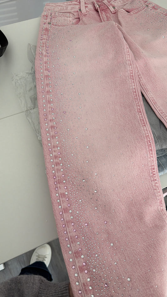 Jeans sfumati rosa con brillantini