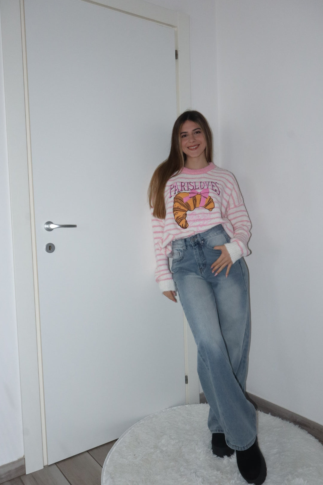 Pull croissant paris rosa,azzurro,giallo,beige