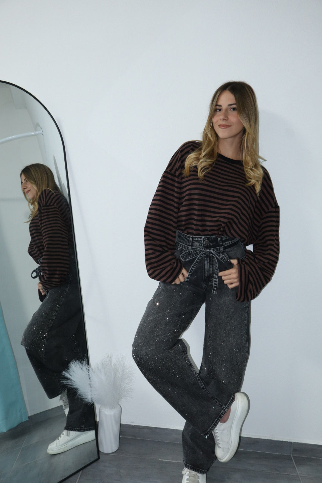 Jeans ballon con cinturino