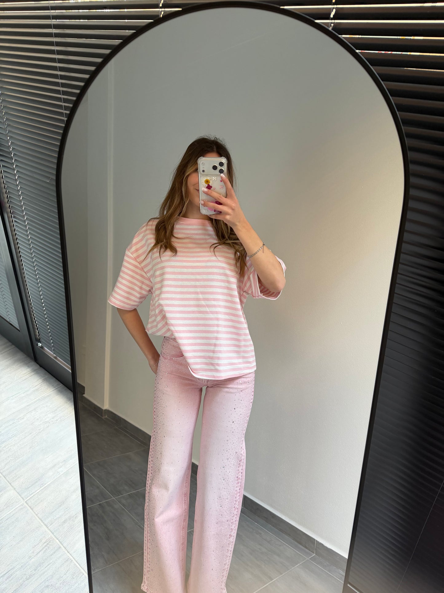 Jeans sfumati rosa con brillantini