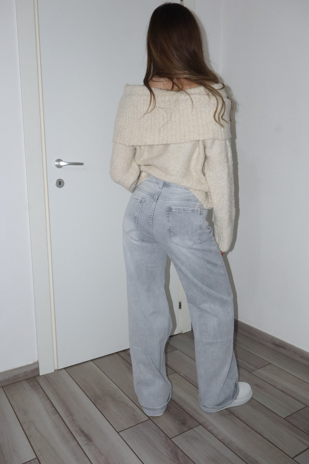 Jeans wide grigio brillantinato