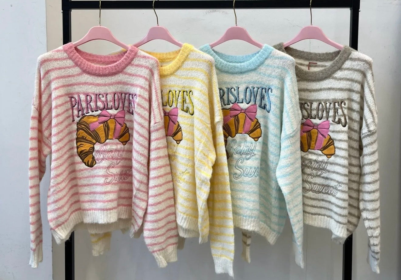 Pull croissant paris rosa,azzurro,giallo,beige