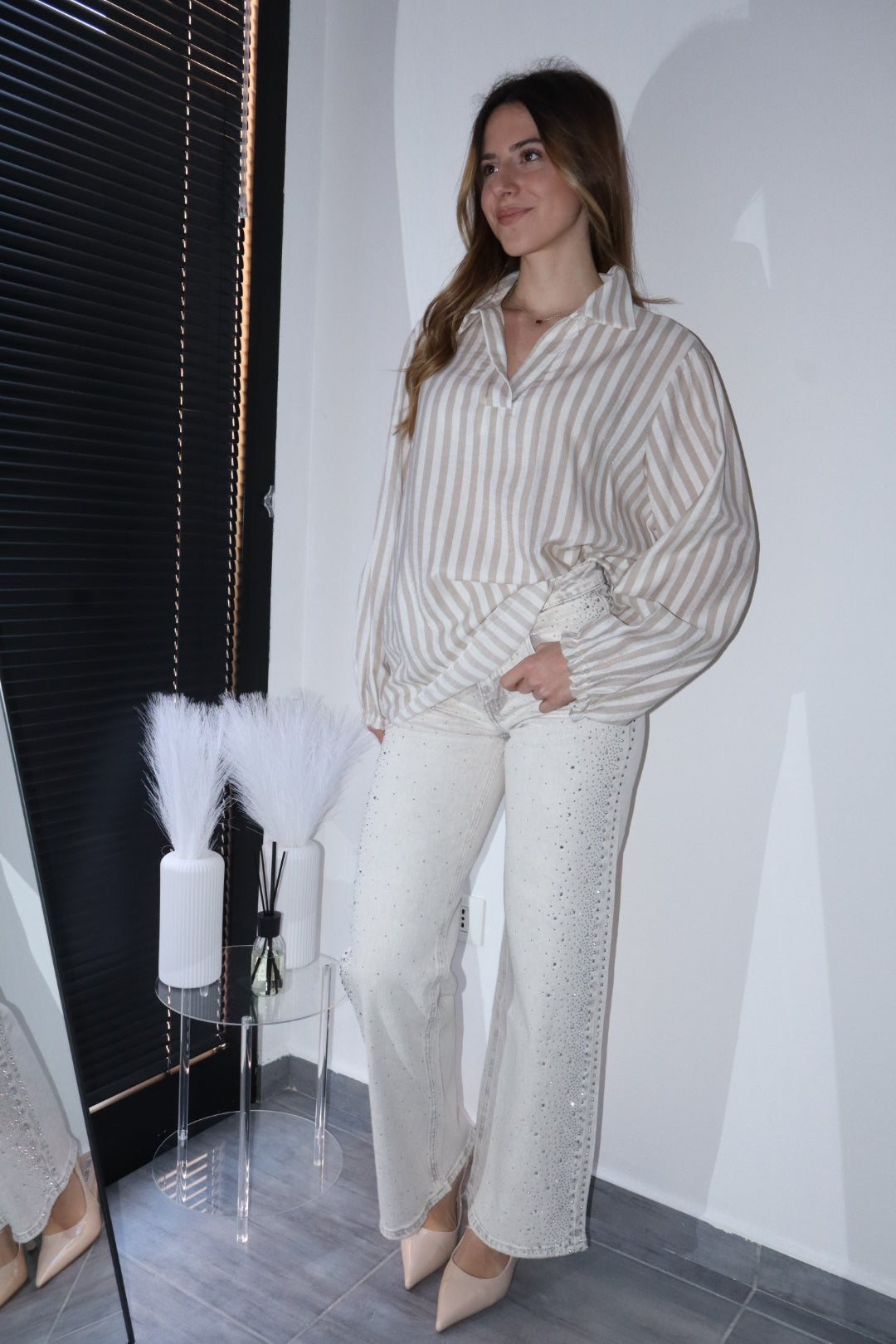 Camicia con righe effetto lino (vari colori)