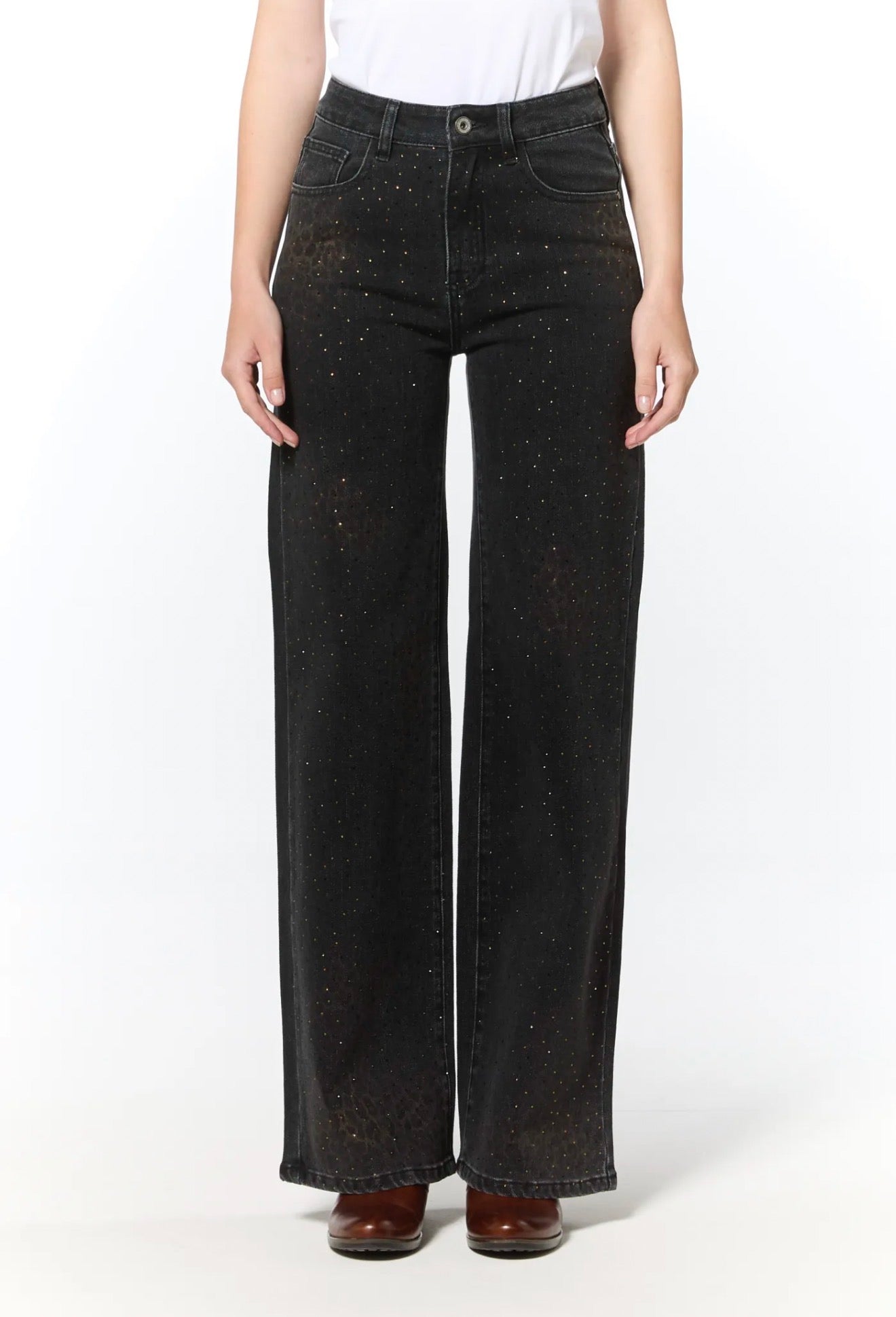 Jeans wide leg leopardato glitter (veste una tg.piu grande)