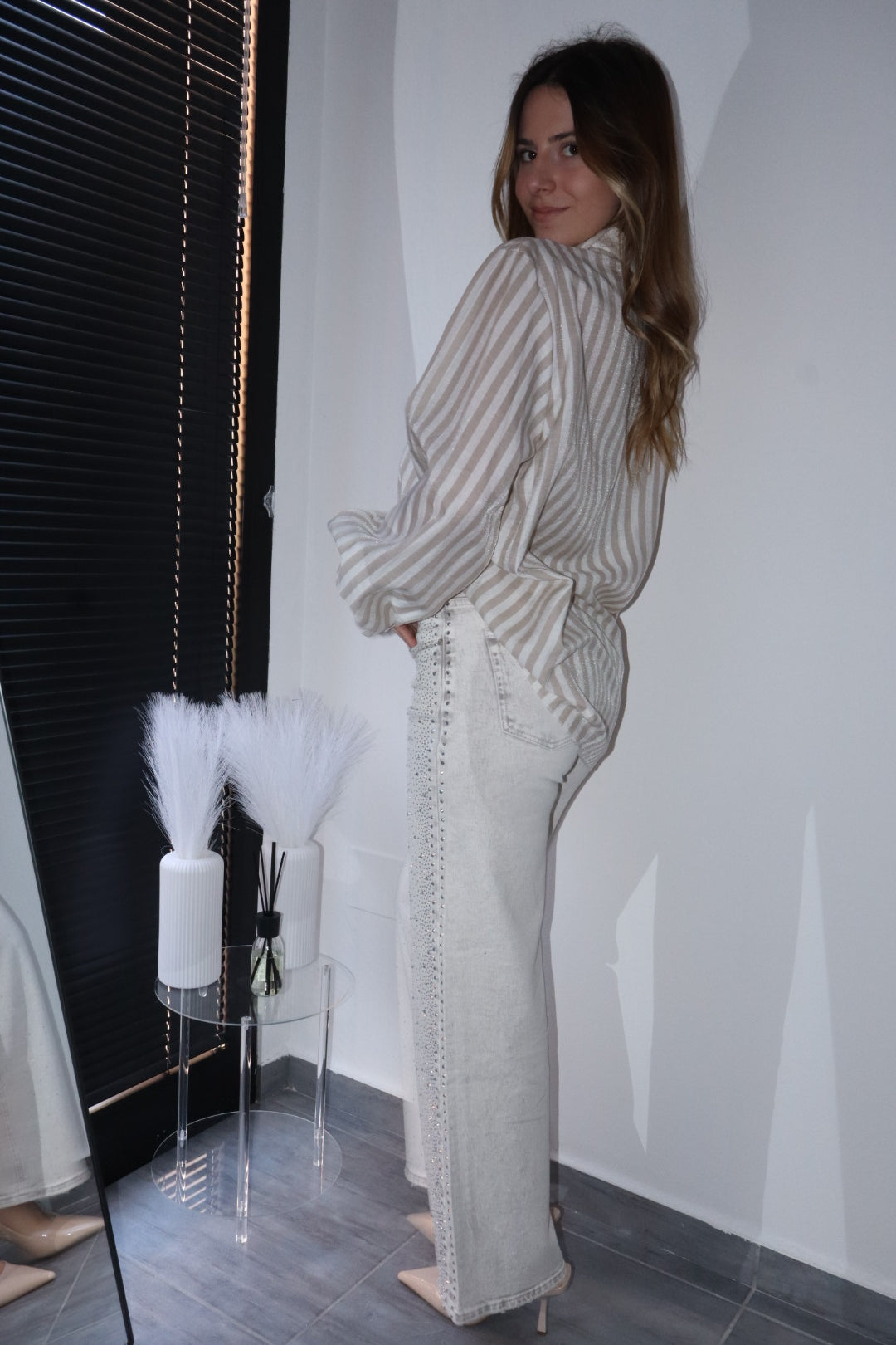 Camicia con righe effetto lino (vari colori)