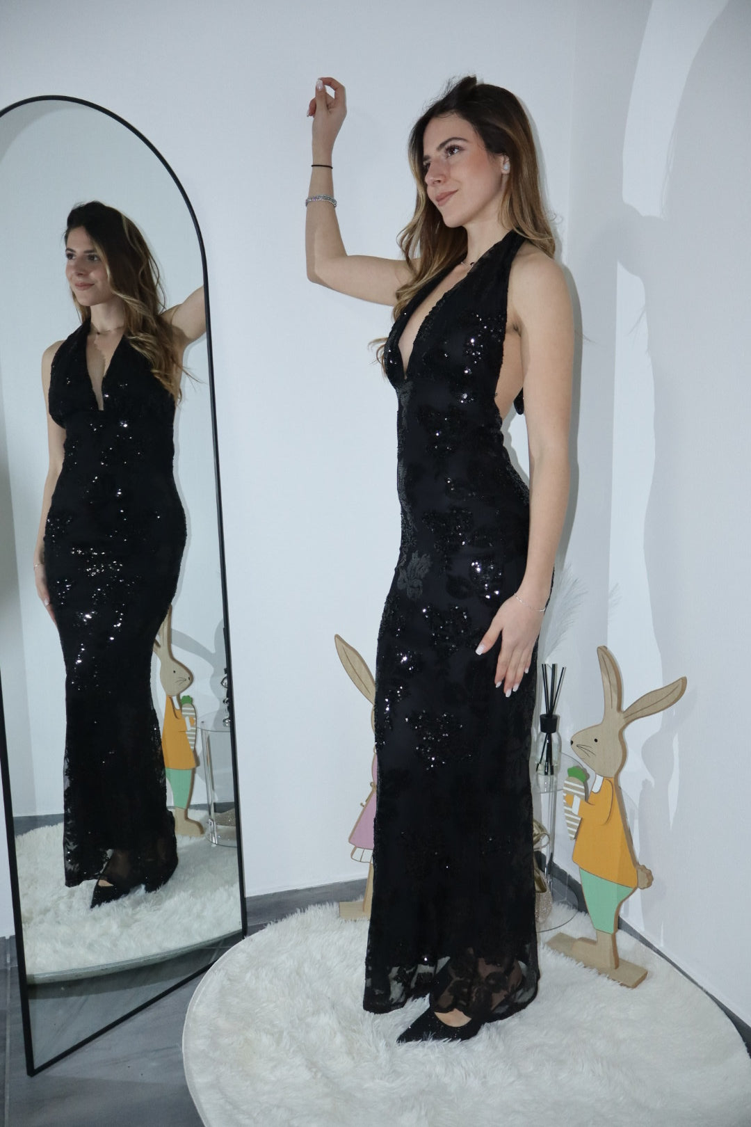 Maxi dress galà nero paillettes
