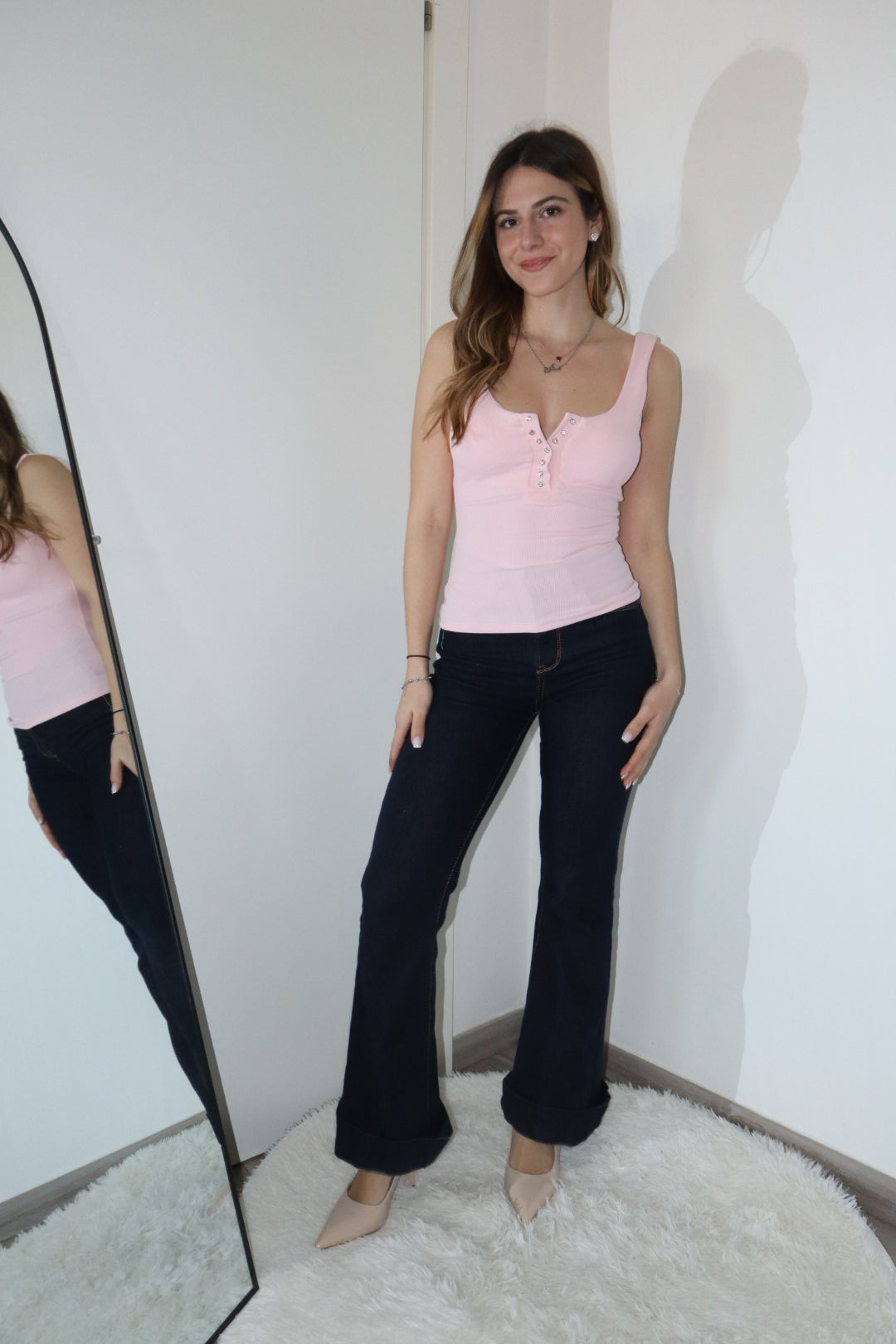 Canotta basic con bottoni brillantinati (vari colori)