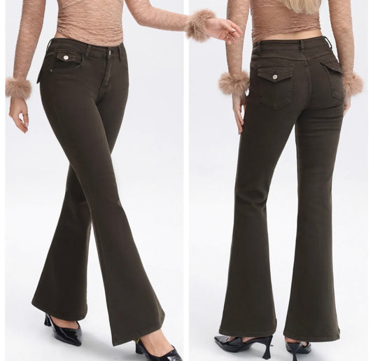 Jeans push up marrone zampa “iconic”