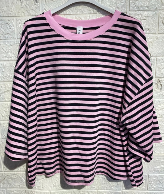 T-shirt maniche trequarti con righe colorate(vari colori)