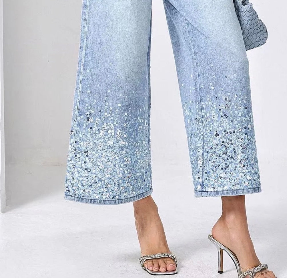 Jeans sparkle azzurro wide leg