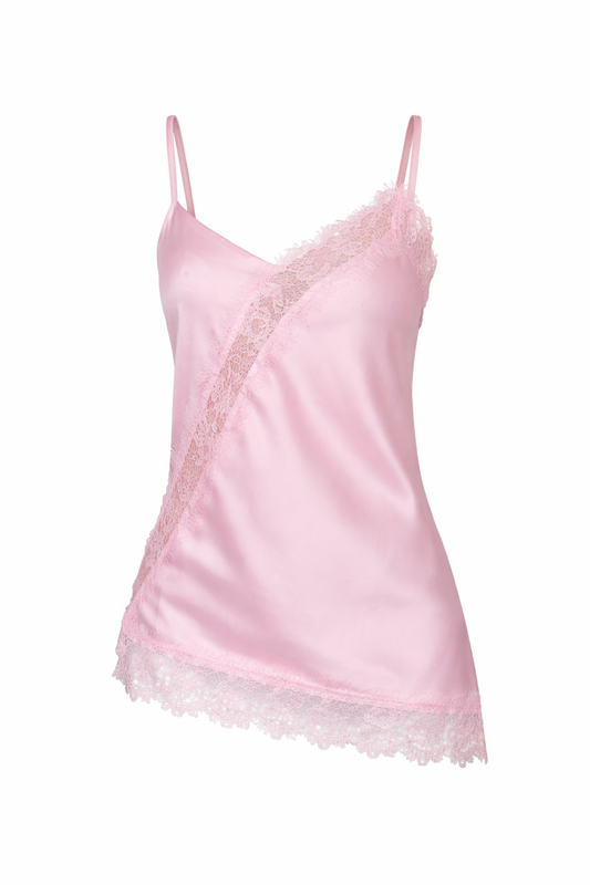 Top asimmetrico effetto raso con pizzo “Natalia” (vari colori)
