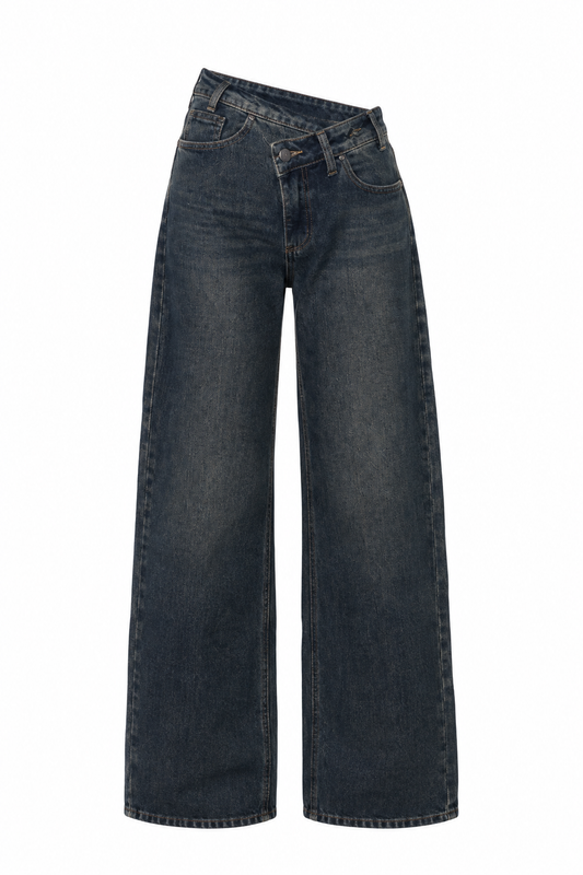 Jeans asimmetrico wide leg sabbiato