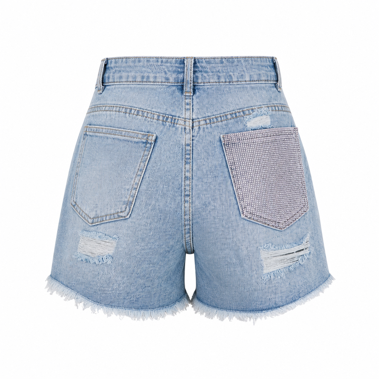 Pantaloncini con tasca rosa denim